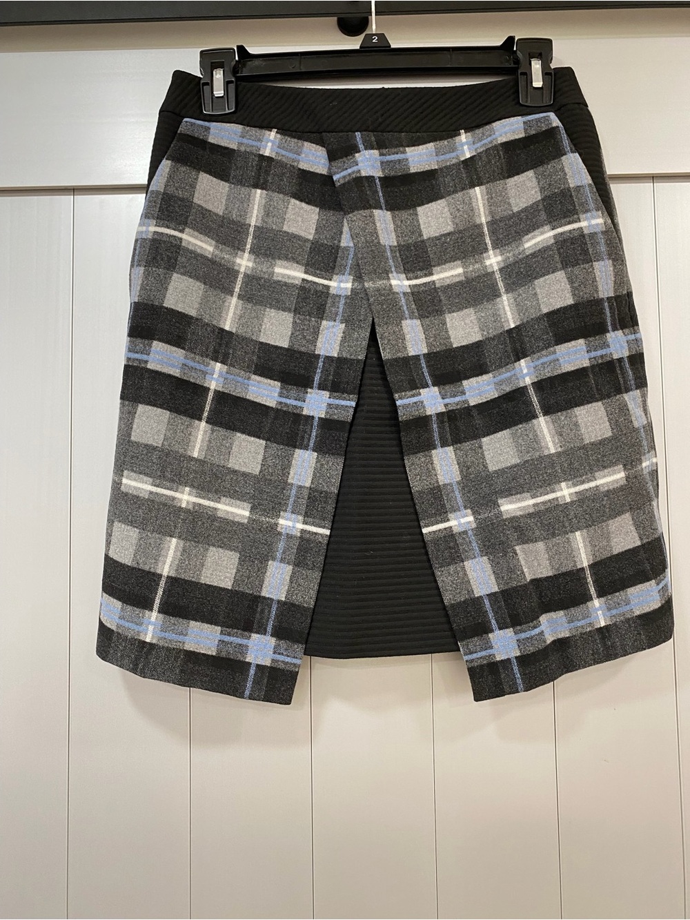 Karen Millen Black and Gray Plaid Pencil Skirt with Front Slit